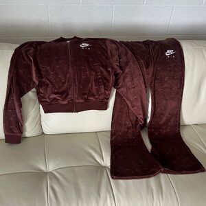 Nike Air Brown Velour Track Set - Jacket & Flared Pants, Vintage